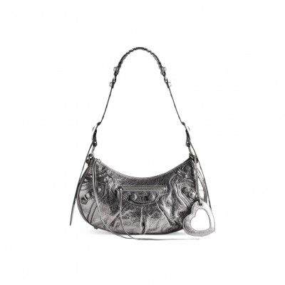 BALENCIAGA WOMEN'S LE CAGOLE SHOULDER BAG SMALL IN SILVER 6713070GT3Y8103 (33*16*8.4cm)